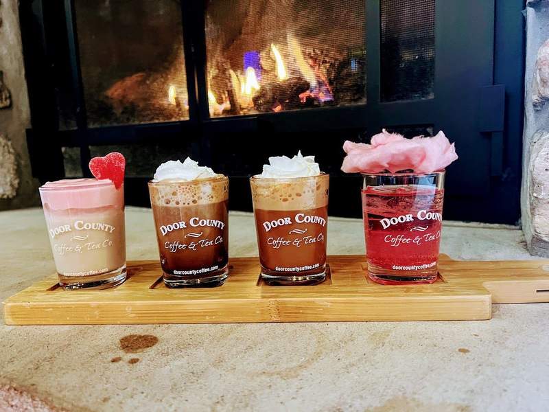 A series of cherry flavored coffee drinks from Door County Coffee and Tea.