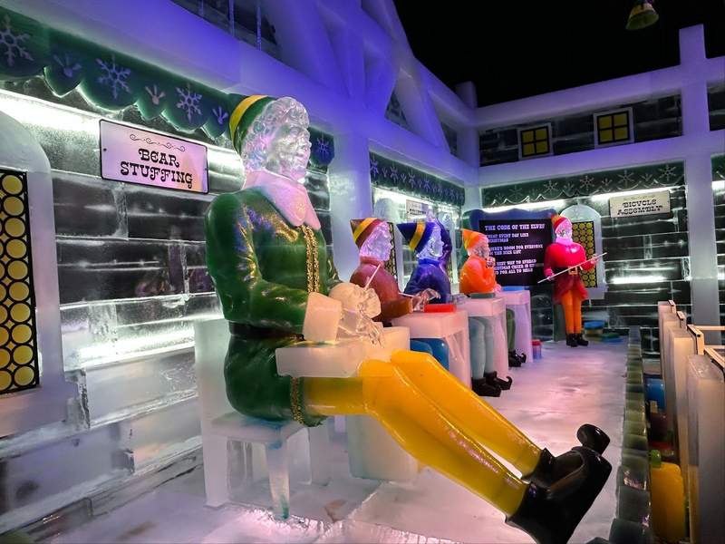 Ice Sculptures inside ICE at the Gaylord Texan in Grapevine. Elf was the theme