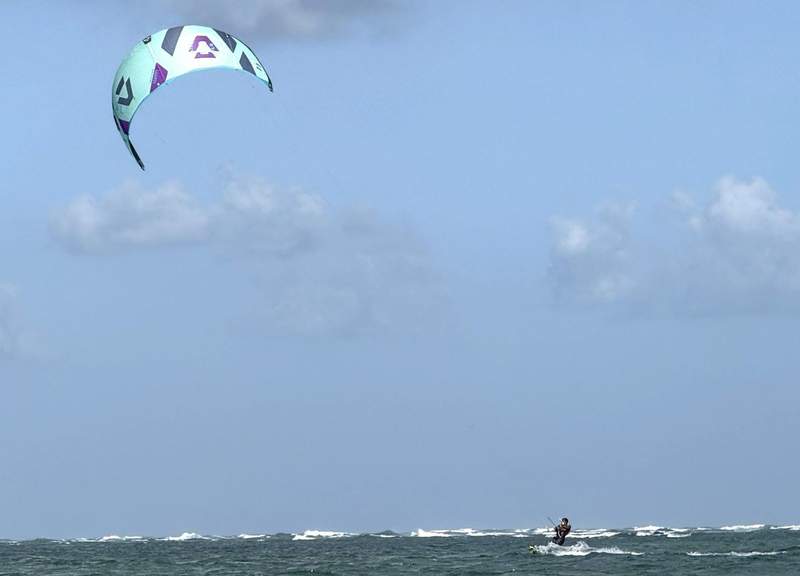 Person kite surfing in the ocean on St Lucia.