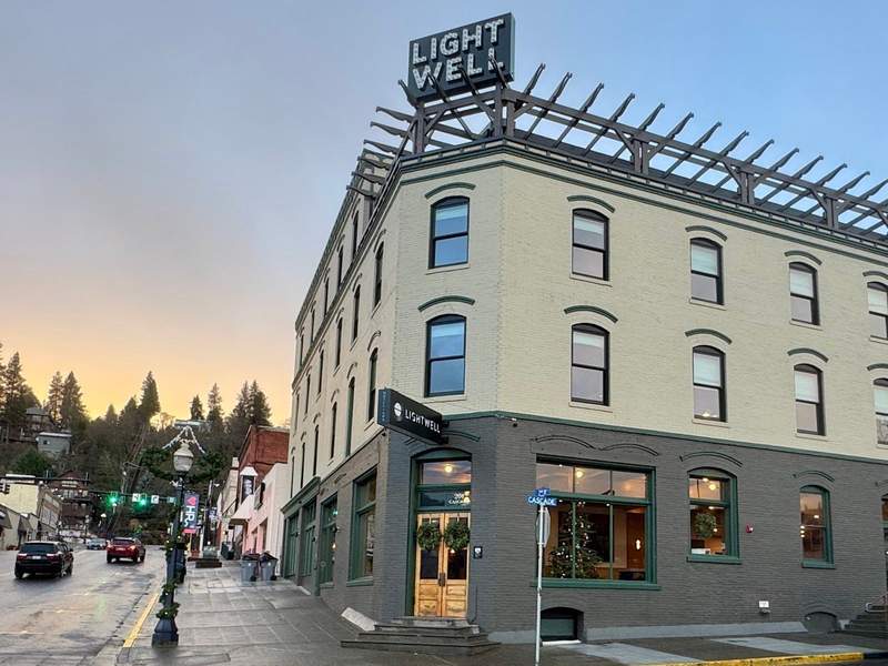Exterior photo of the Lightwell Hotel and Spa from street level. Photo shows the building entrance and architectural features of the hotel.
