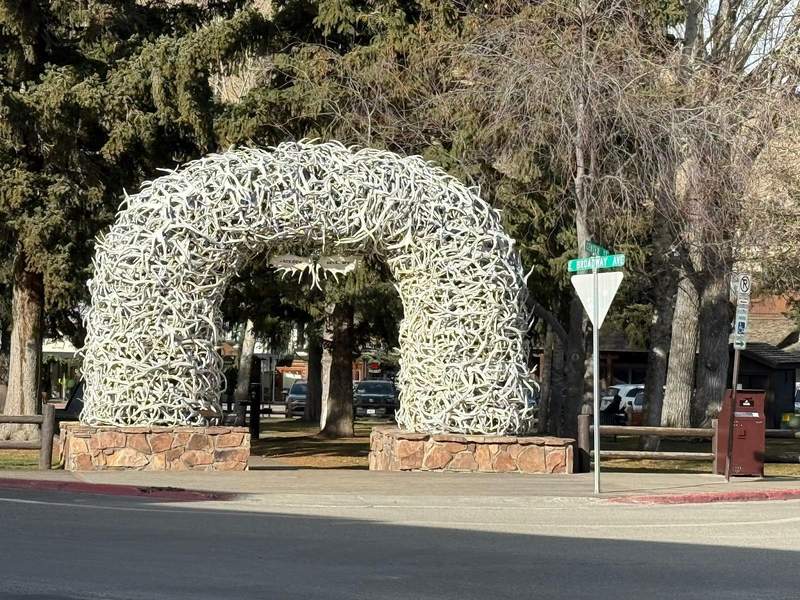 Elk antler arches on the town square in Jackson Wyoming.