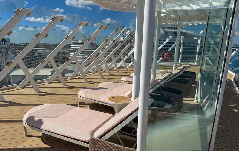 sun loungers in private spa area