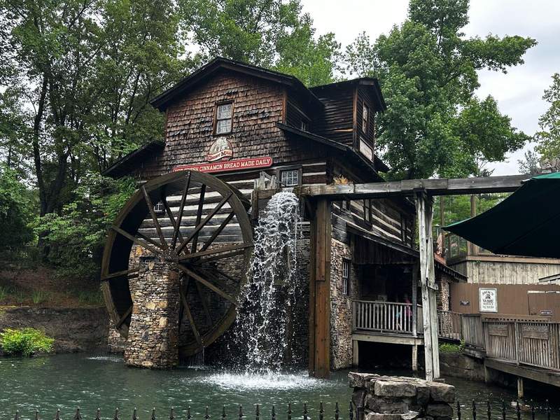 A mill with a water wheel.