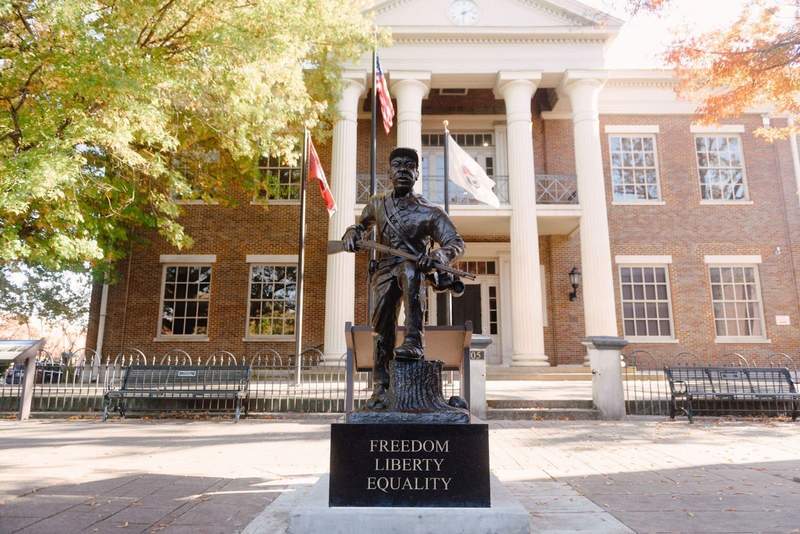 A statue of a black soldier who served in the Civil War. 