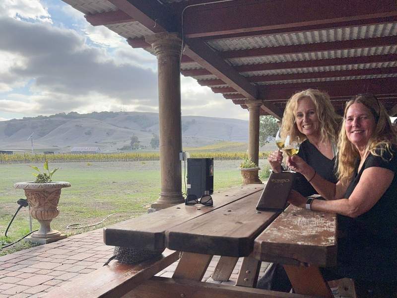 Kim and Linda wine tasting at Robledo Winery in Sonoma CA.