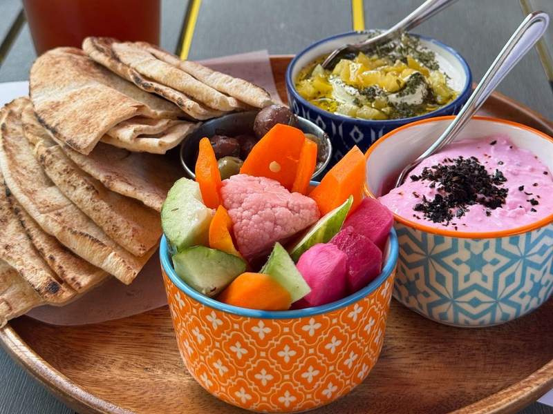 Colorful and delicious hummus platter at Spread Kitchen in Sonoma CA.