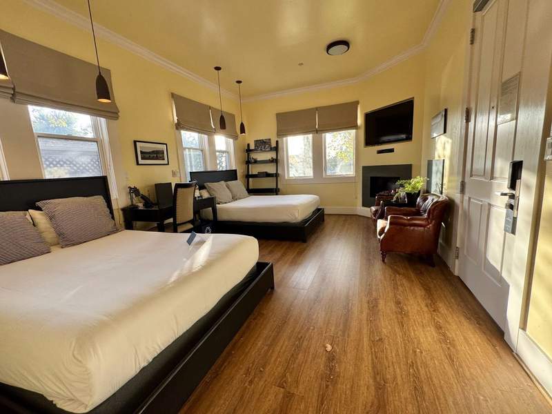 Double queen room with fireplace at Inn at Sonoma CA