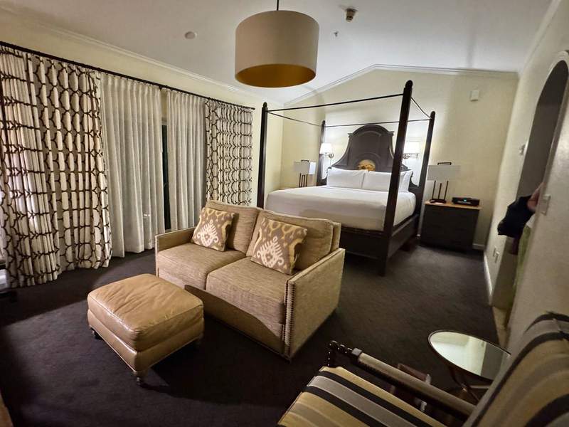 King suite with fireplace at Fairmont Mission Inn and Spa in Sonoma CA.