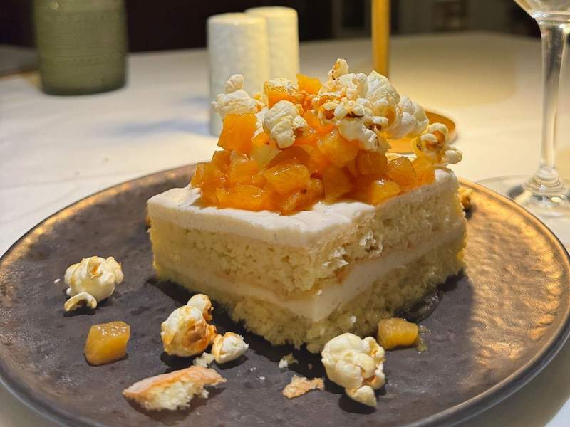 Popcorn topped pineapple cake at Sante Fairmont Mission Inn and Spa.