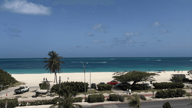 Eagle beach from a distance on a clear day