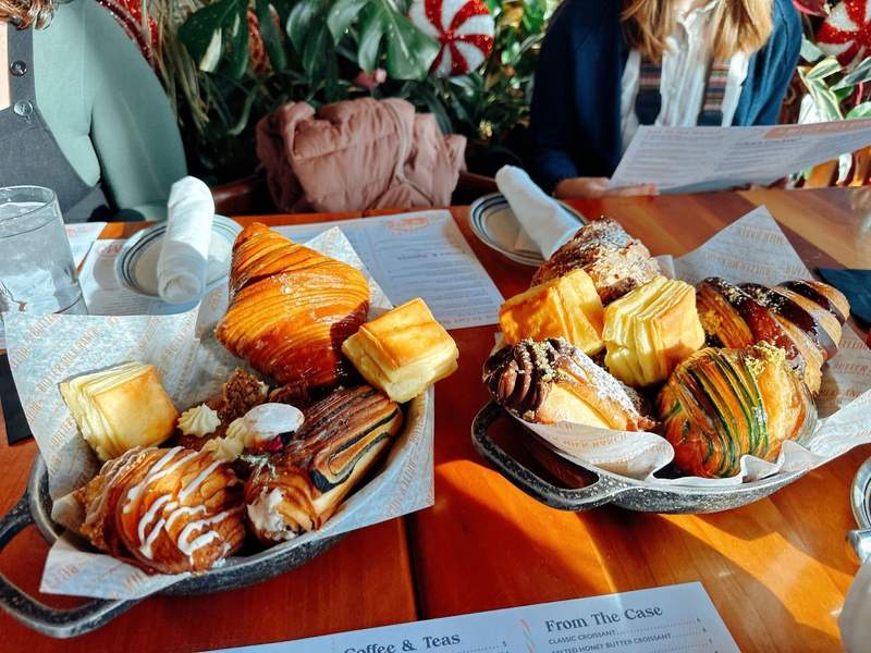Two baskets of pastries. 