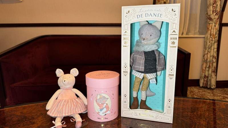 Mouse plush toys on a table in a room at The Stafford London. 