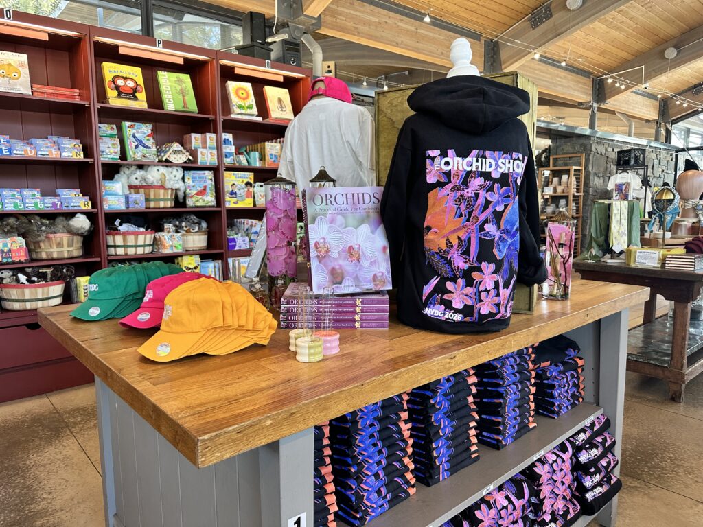 Garden shop display at New York Botanical Garden during the annual Orchid Show.