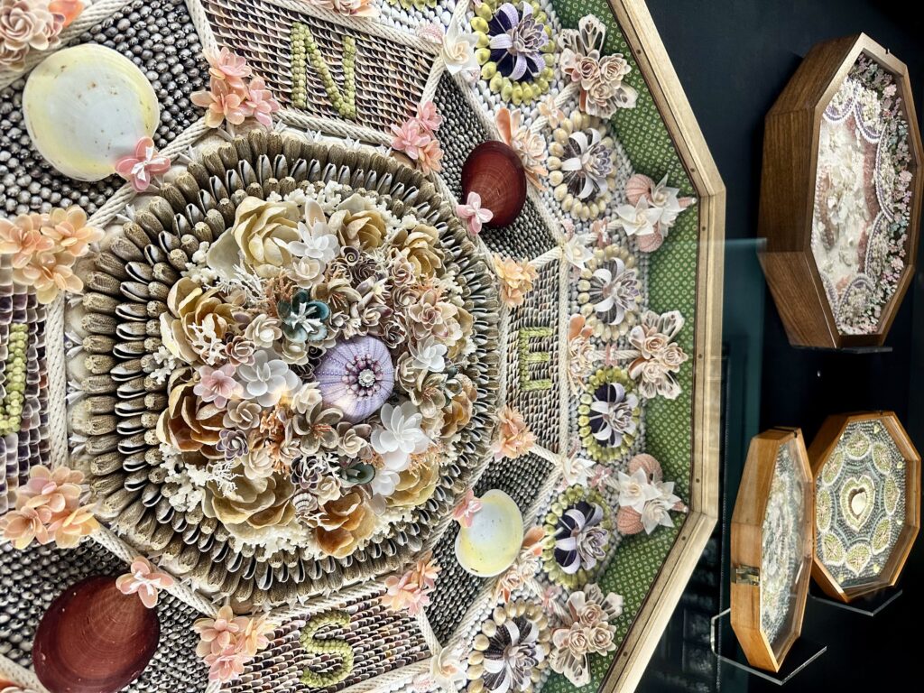 Elaborate seashell collage on display in Sanibel, Florida.