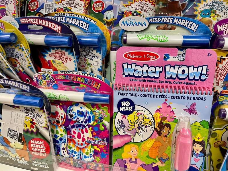 A display of mess free coloring books.