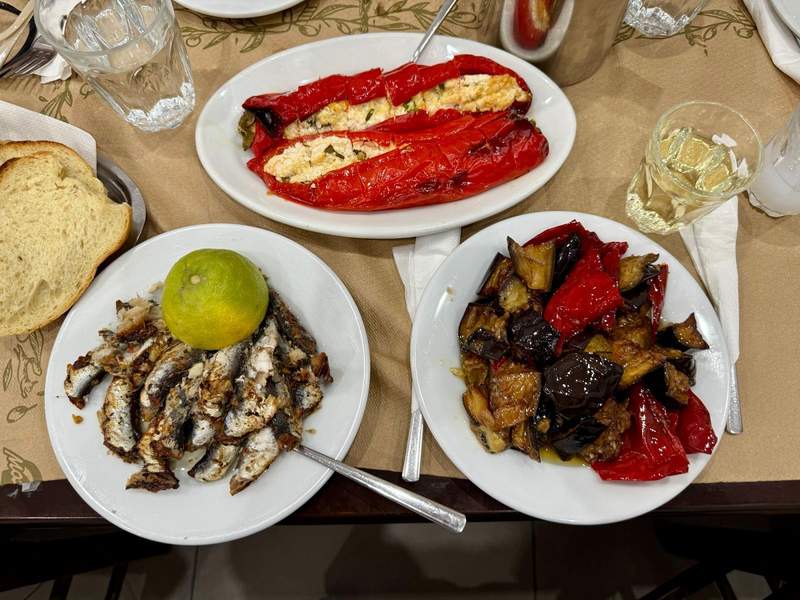 Some food dishes, including stuffed peppers and other things.