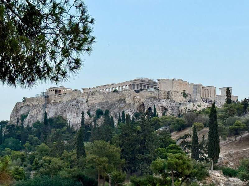 Looking up at the Acropolis.