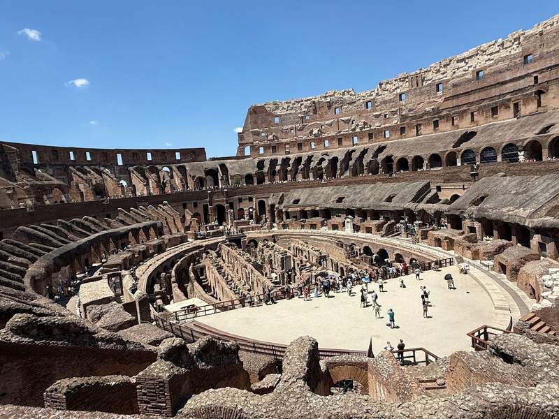 Looking down into the Colosseum in Rome from the 1st level.