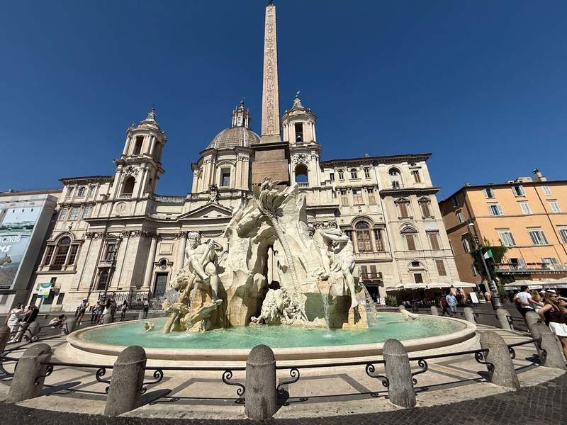The Fountain of the Four Rivers in the Piazza Navona in Rome, Italy.