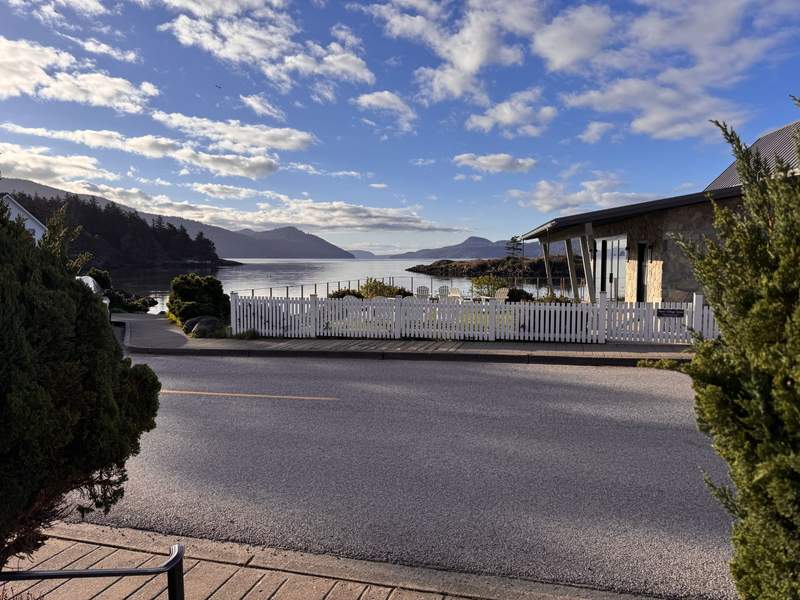 View of Fishing Bay and islands from the porch of the Outlook Inn.