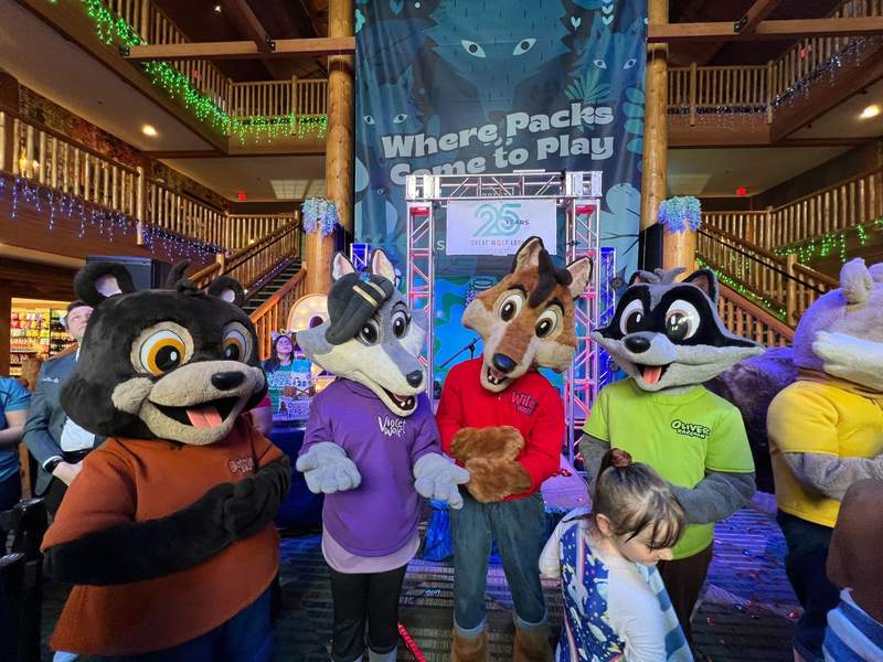 Great Wolf Lodge Sandusky 25th Birthday Activities include Wiley Wolf and friends