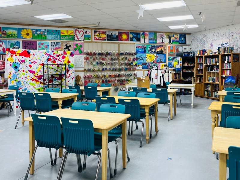 Art studio with tables and chairs