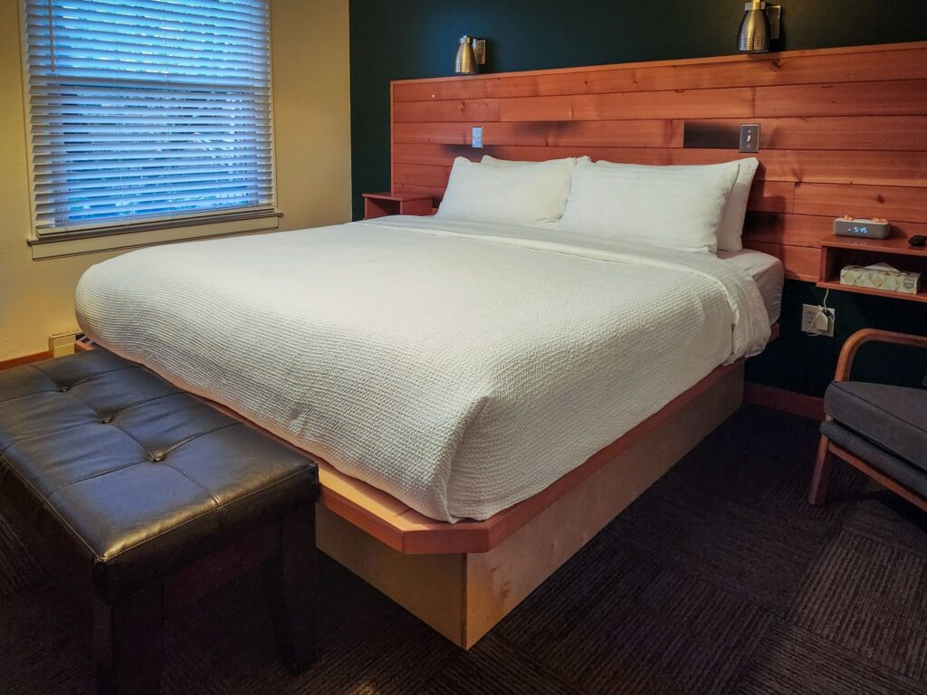 Inn of the White Salmon guest room with European style decor.