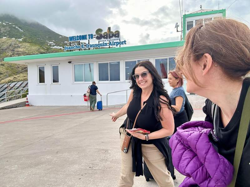 Arriving at the tiny but colorful airport on the island of Saba.