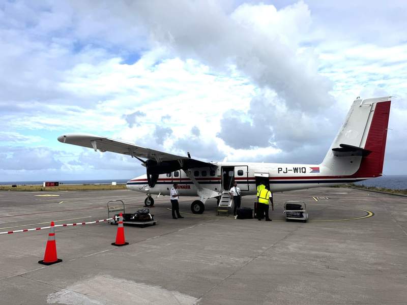 A small Winair aircraft used for travel between Saint Maarten and Saba.