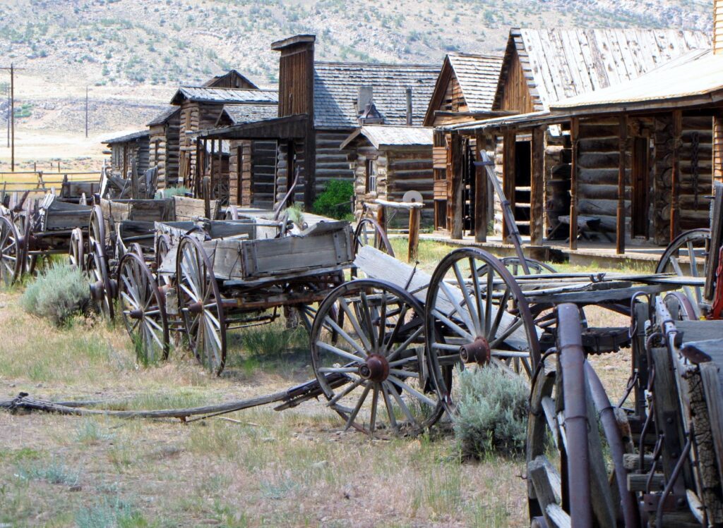Recreated historical buildings and wagons in Cody, WY, near Yellowstone