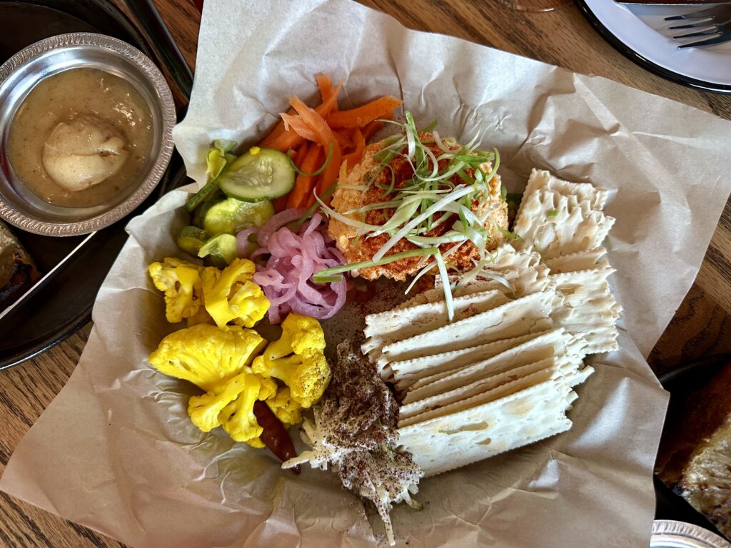 Pimento cheese board at Feather Bone Provisions & Assembly in Blacksburg, VA.