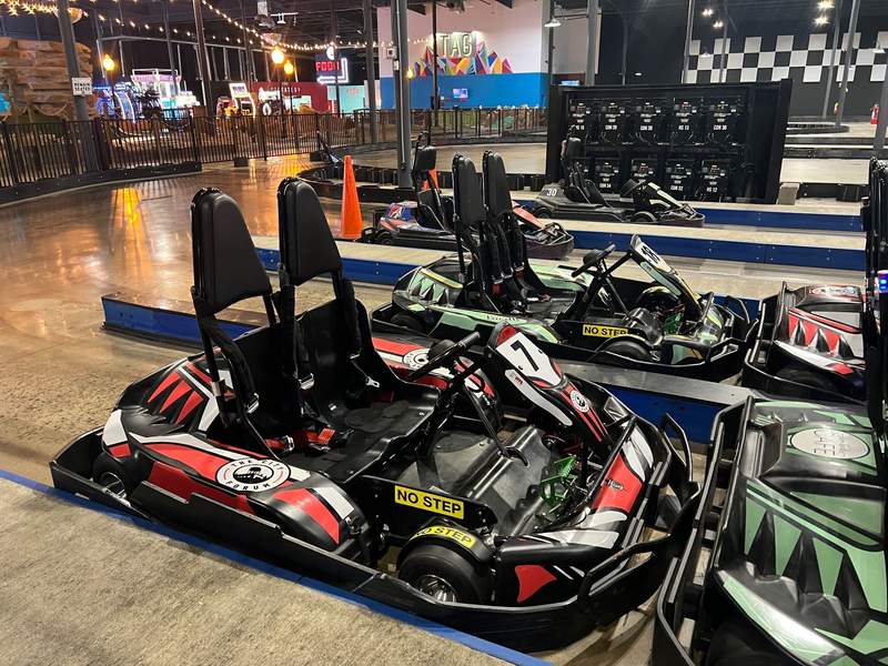 Go-karts at The City Forum ready for racers to jump in.