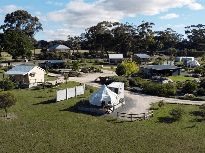 Aerial view of Bukirk Glamping in the Clare Valley of South Australia.