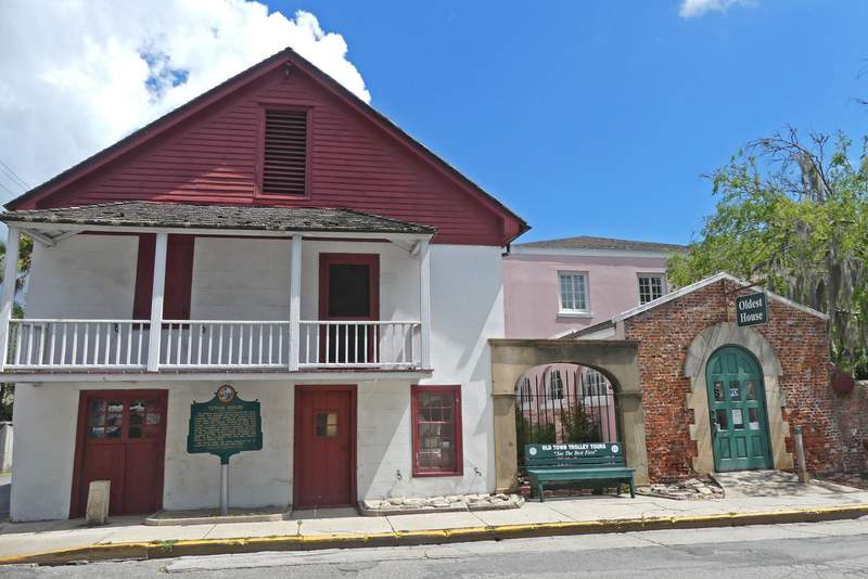 The Gonzalez-Alvarez House, known as the Oldest House in St. Augustine, featuring its original coquina first floor and wooden second-story addition.