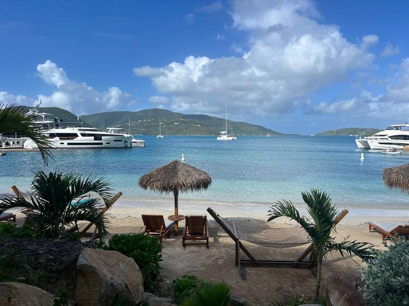 The view at Bitter End Yacht Club is complete with yachts and sparkling waters