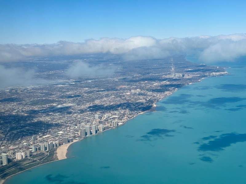 View of Chicago from a Frontier flight.