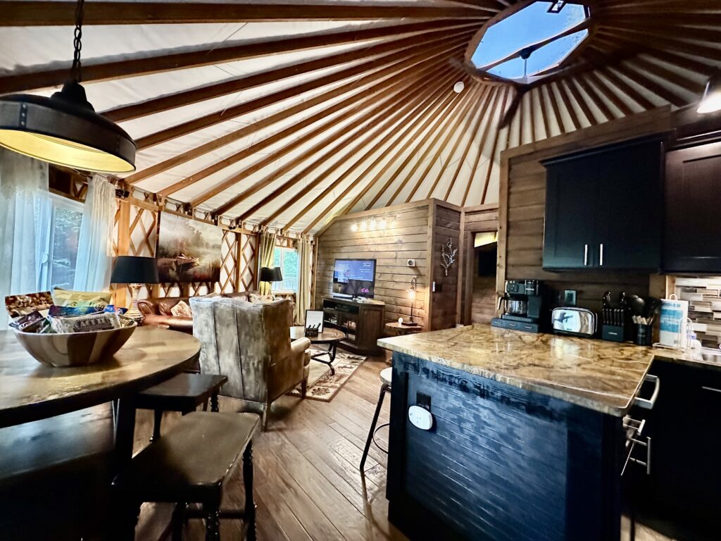 Interior of a Western North Carolina luxury yurt