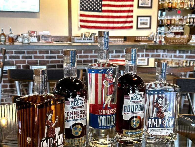 Patriotic labels on bottles.