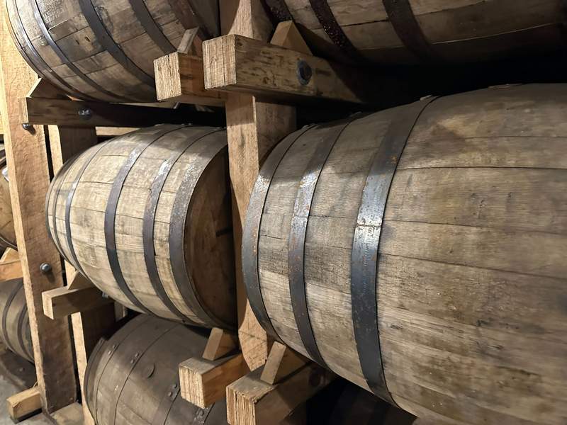 Whiskey barrels on their sides.