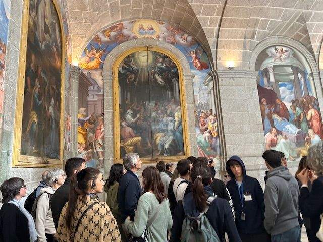Colorful frescoes line the walls of the Monastery.