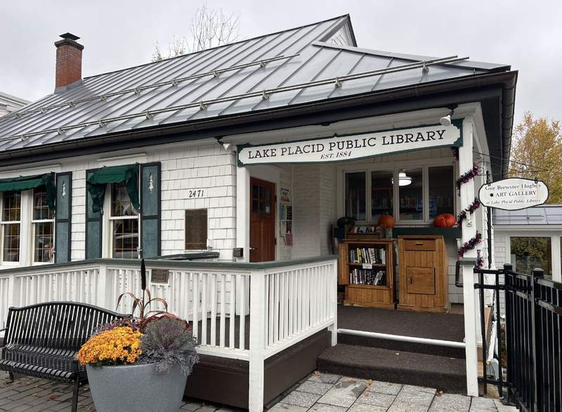 Downtown Main Street in Lake Placid has a variety of shops and charming places to explore, including the public library.