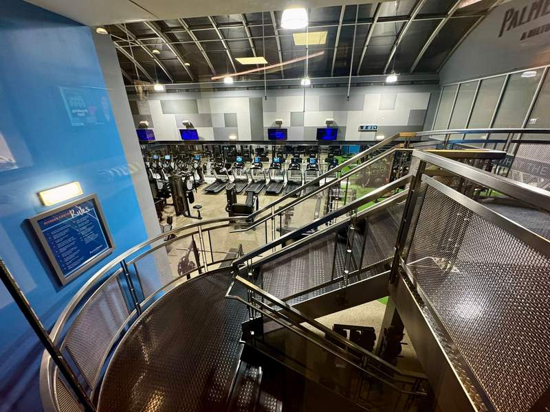 Interior of the fitness center at the Palmer House Hilton, featuring modern exercise equipment, clean design, and a well-equipped space for guests to work out during their stay.