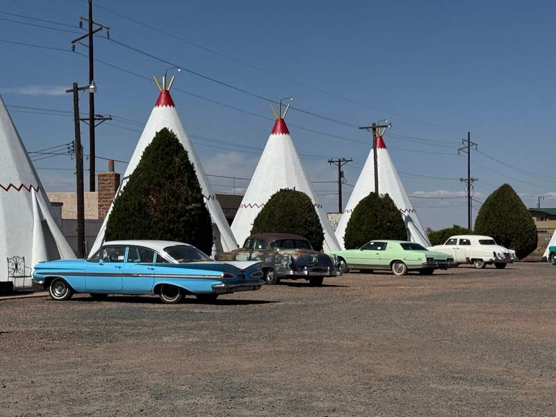 Wigwams with vintage cars