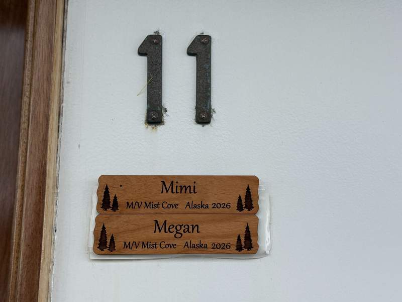 Nameplates outside cabin door