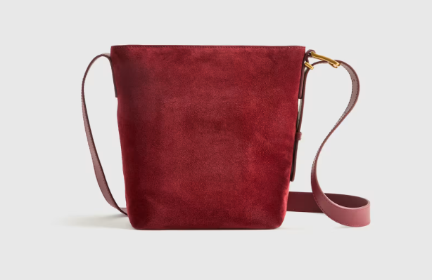 burgandy suede cross-body bag from Quince