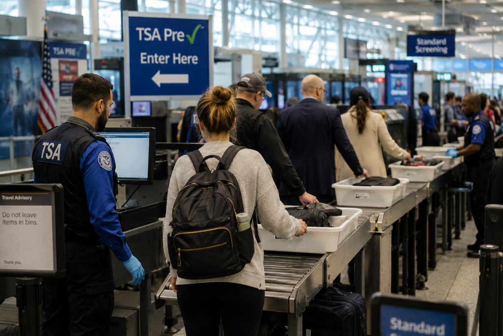 People going through TSA at an airport