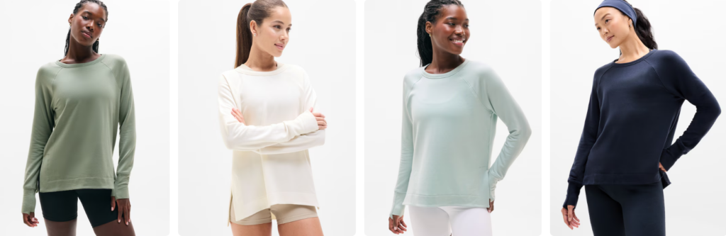 Four model wearing a sweatshirt from Athleta