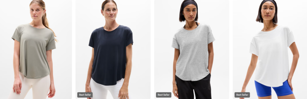 Four models wearing a t-shirt from Athleta