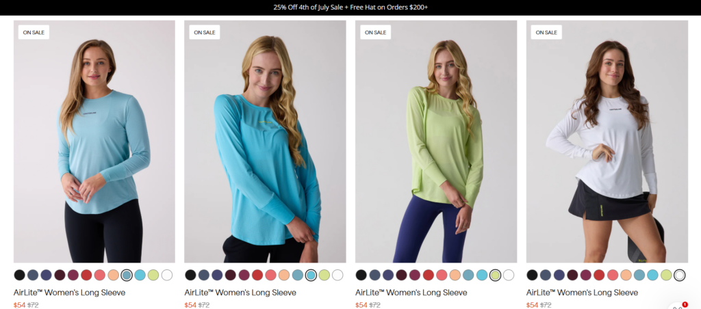 Four models wearing different colors of rashguards from Centerline Athletics