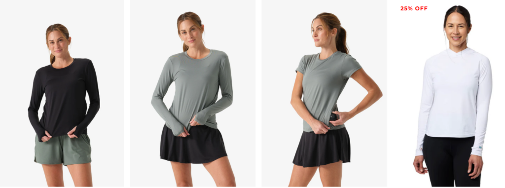 Fourmodels wearing spf 50 athletic tops